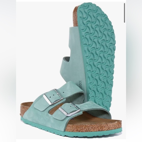 Birkenstock Shoes - BIRKENSTOCK Birks Sandal Arizona with Soft Bed Beryl Turquoise Nubuck New 37